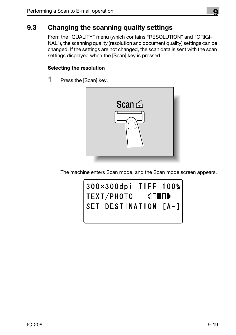 3 changing the scanning quality settings, Selecting the resolution, Changing the scanning quality settings -19 | Selecting the resolution -19 | Konica Minolta bizhub 163 User Manual | Page 234 / 362