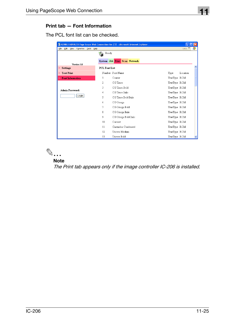 Print tab - font information, Print tab — font information -25 | Konica Minolta bizhub 163 User Manual | Page 302 / 362