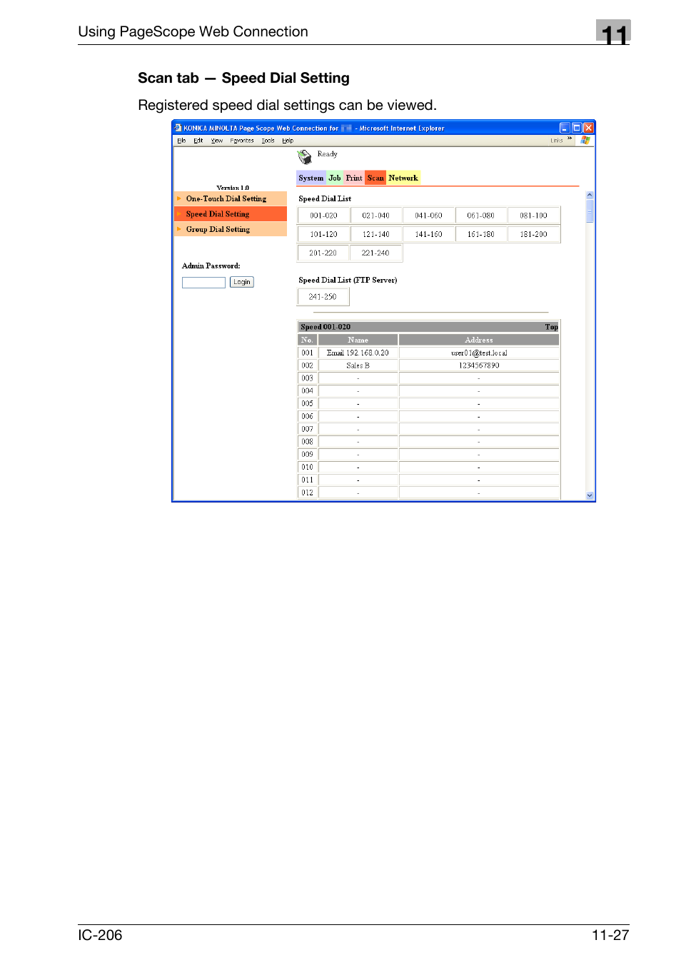 Scan tab - speed dial setting, Scan tab — speed dial setting -27 | Konica Minolta bizhub 163 User Manual | Page 304 / 362