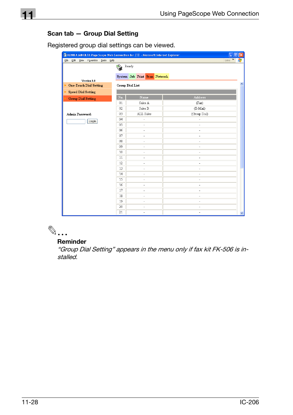 Scan tab - group dial setting, Scan tab — group dial setting -28 | Konica Minolta bizhub 163 User Manual | Page 305 / 362