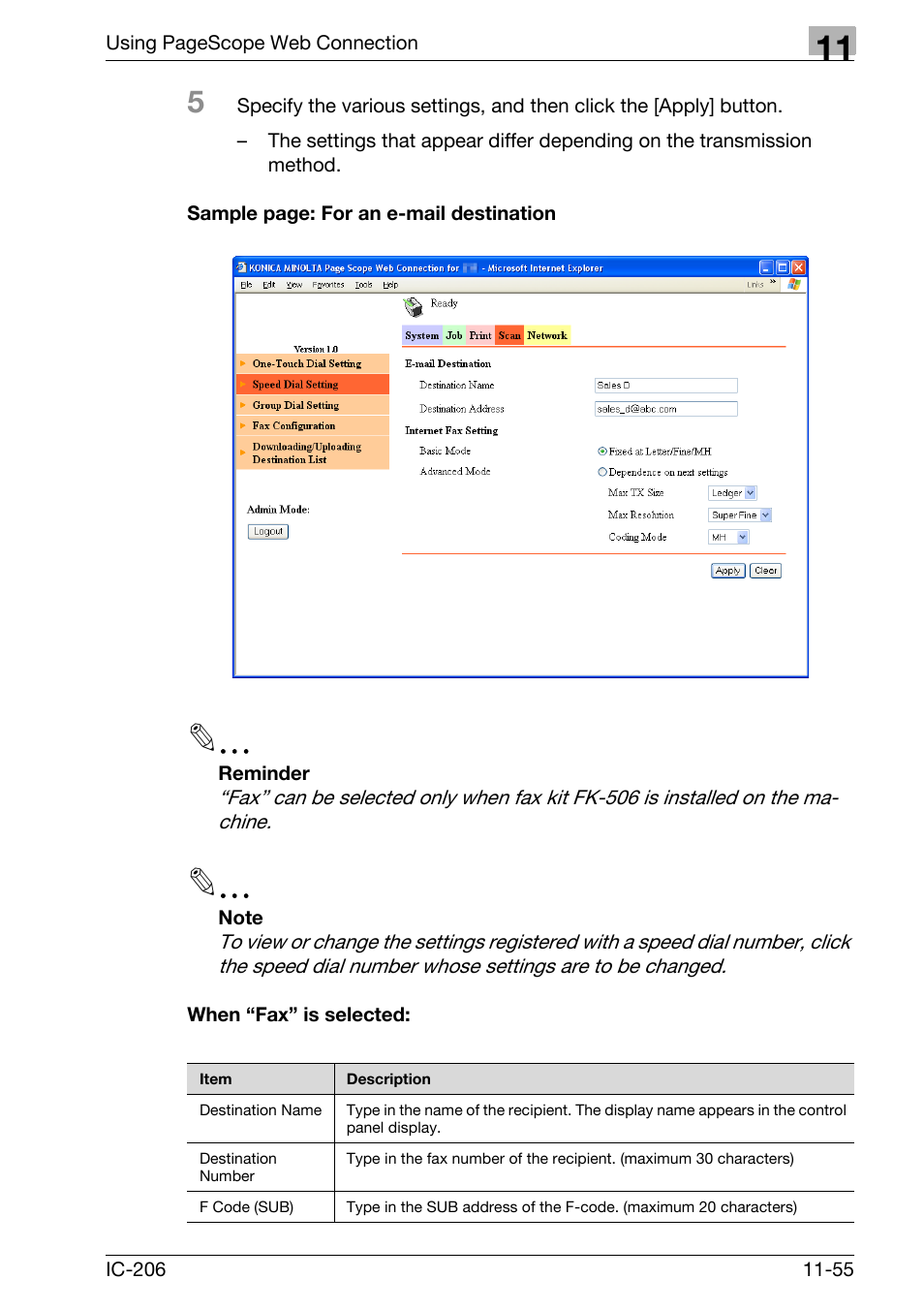 When “fax” is selected | Konica Minolta bizhub 163 User Manual | Page 332 / 362