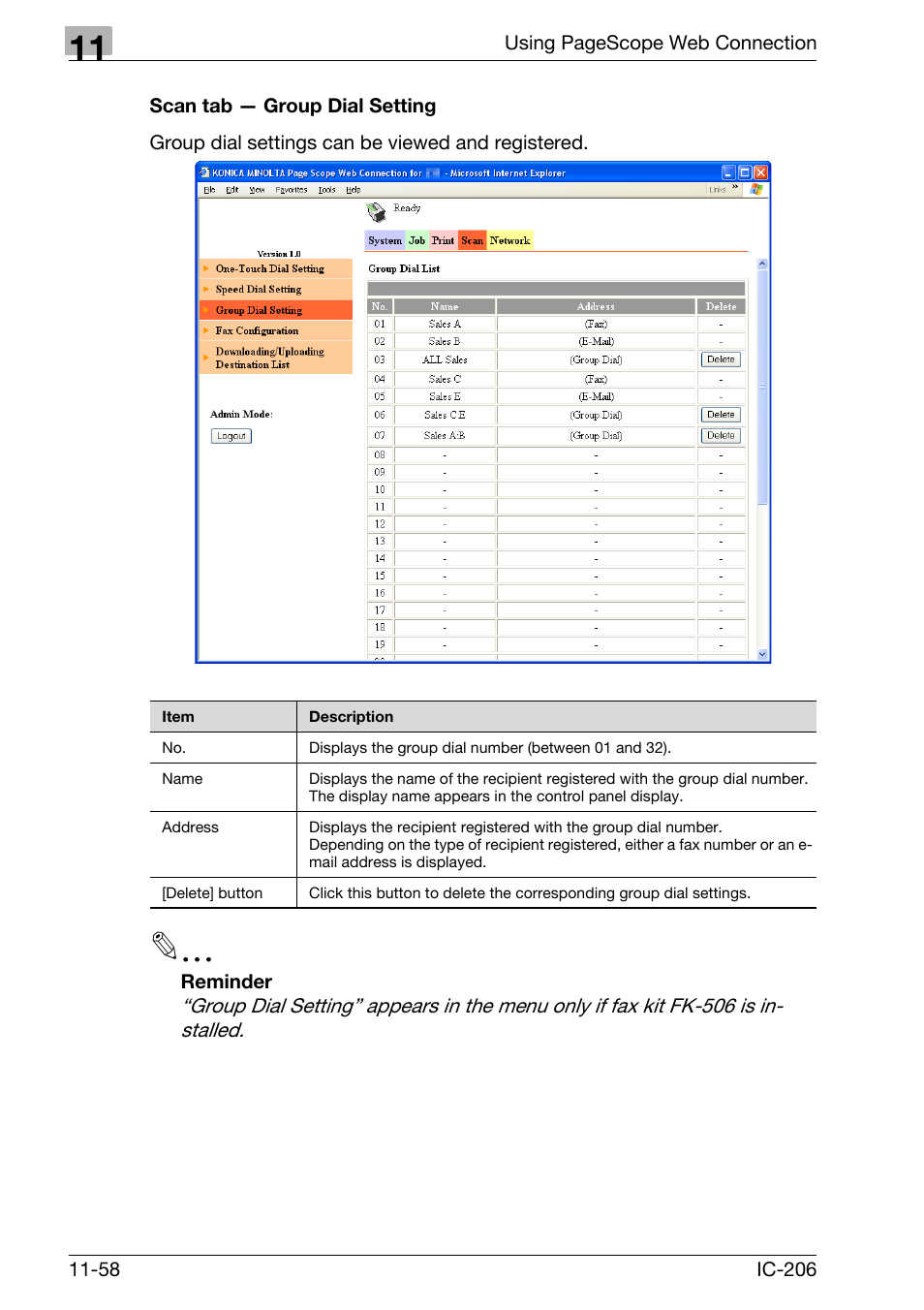 Scan tab - group dial setting, Scan tab — group dial setting -58 | Konica Minolta bizhub 163 User Manual | Page 335 / 362