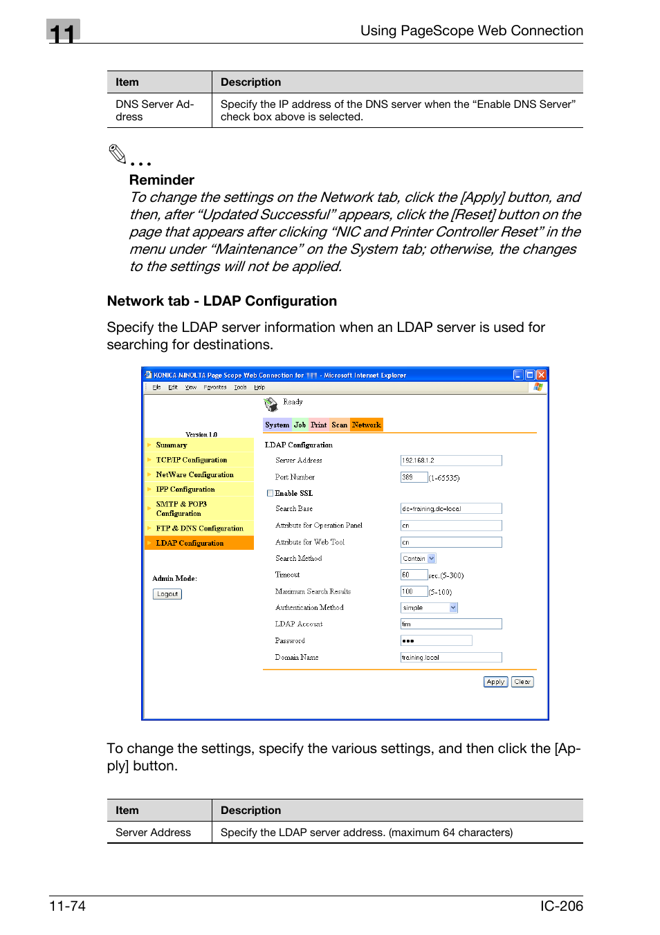 Network tab - ldap configuration, Network tab - ldap configuration -74 | Konica Minolta bizhub 163 User Manual | Page 351 / 362