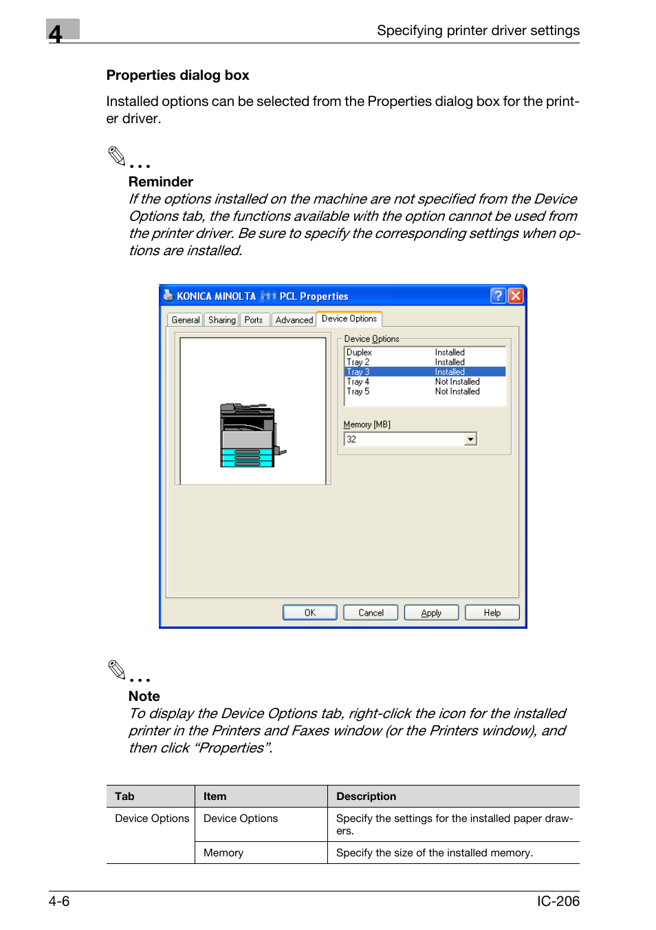 Properties dialog box, Properties dialog box -6 | Konica Minolta bizhub 163 User Manual | Page 95 / 362