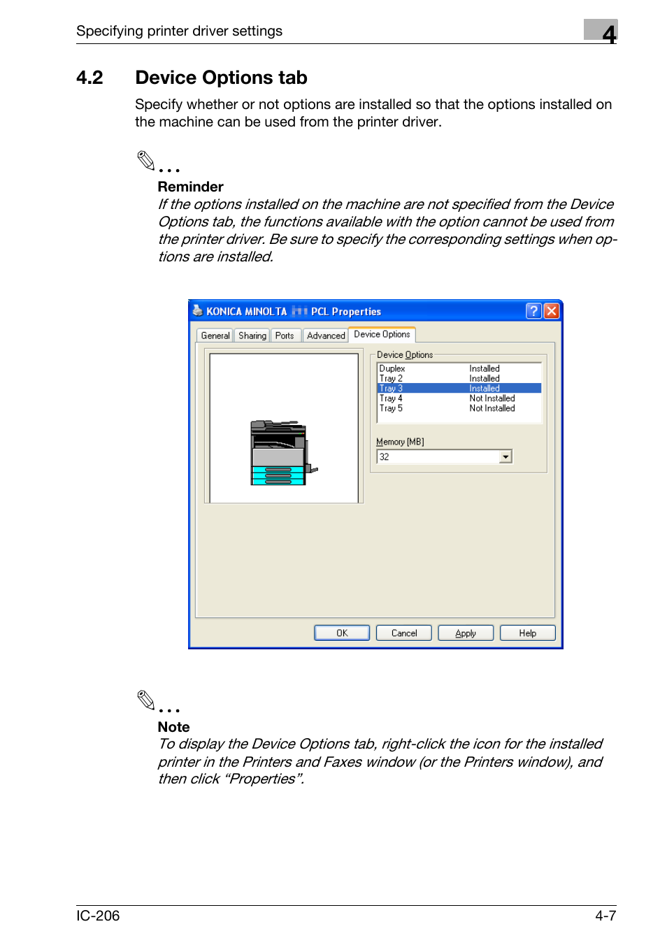 2 device options tab, Device options tab -7 | Konica Minolta bizhub 163 User Manual | Page 96 / 362