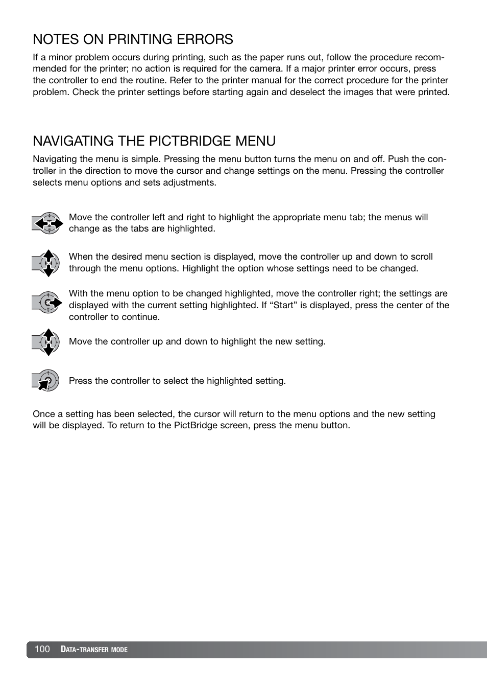 Navigating the pictbridge menu | Konica Minolta DiMAGE X21 User Manual | Page 100 / 112