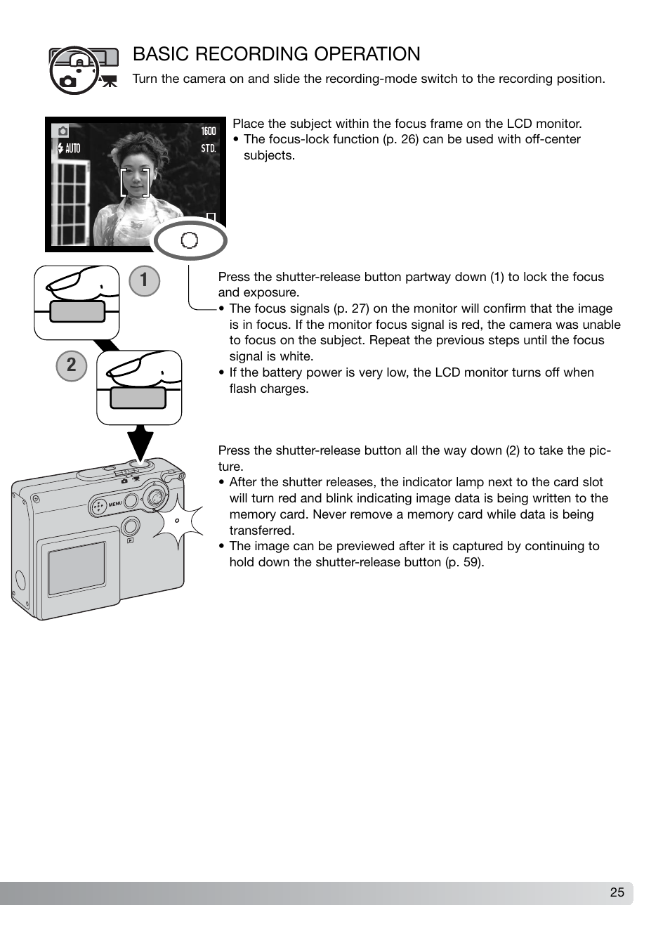 Basic recording operation | Konica Minolta DiMAGE X21 User Manual | Page 25 / 112
