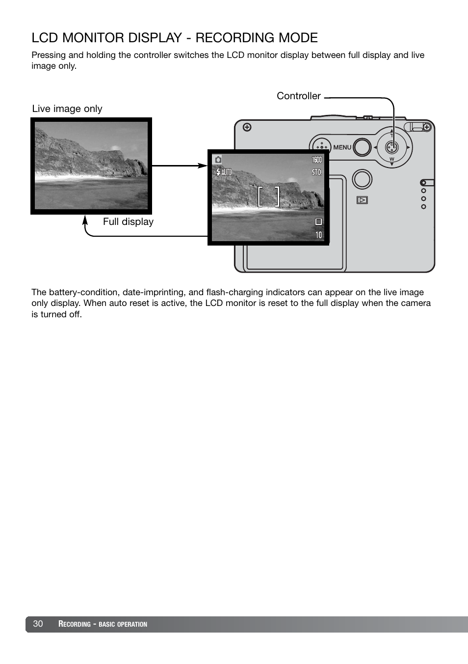 Lcd monitor display - recording mode | Konica Minolta DiMAGE X21 User Manual | Page 30 / 112