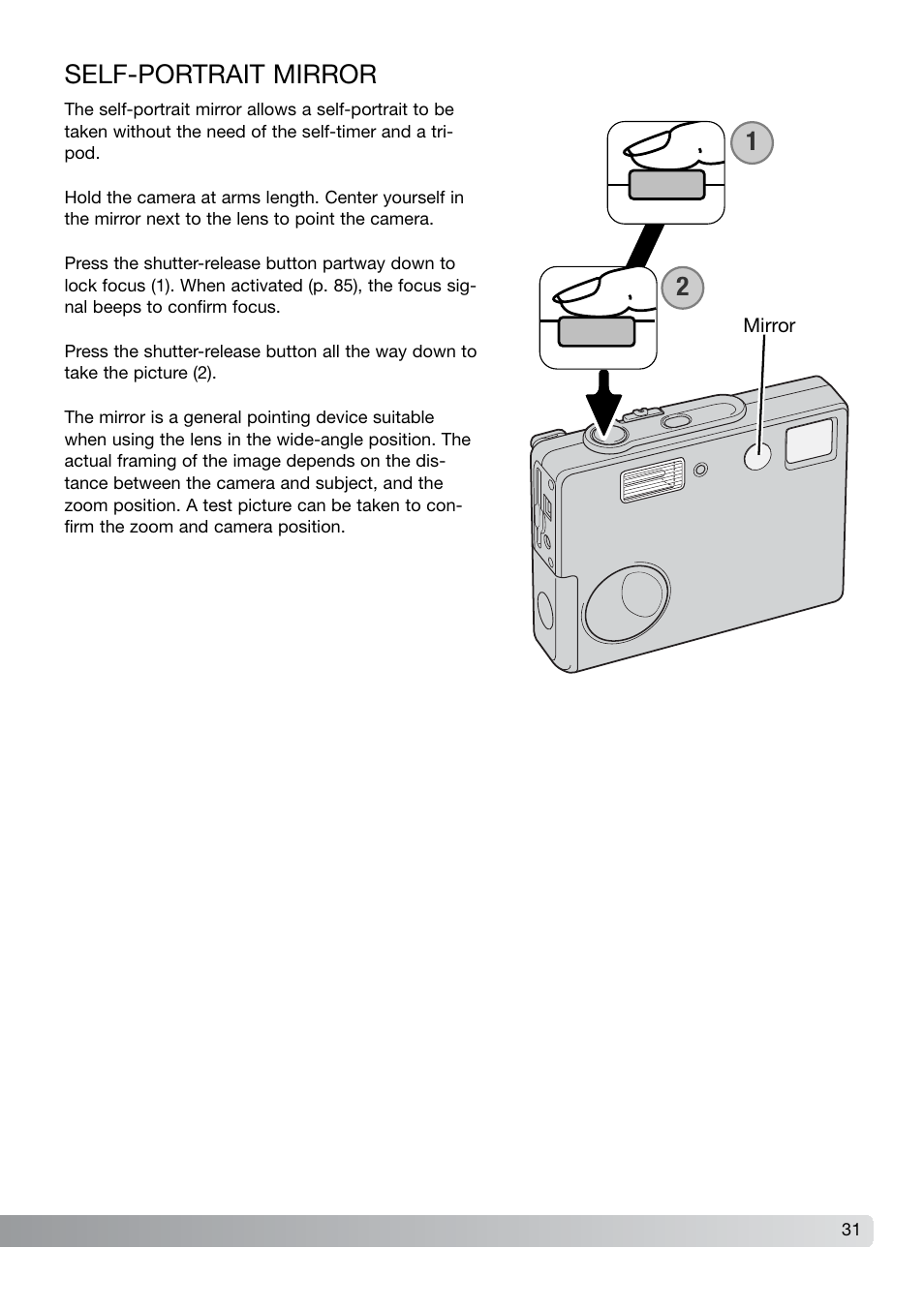Self-portrait mirror | Konica Minolta DiMAGE X21 User Manual | Page 31 / 112