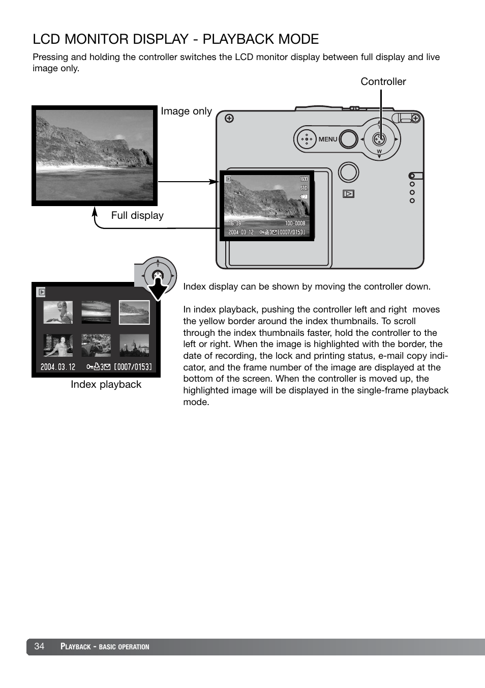 Lcd monitor display - playback mode | Konica Minolta DiMAGE X21 User Manual | Page 34 / 112