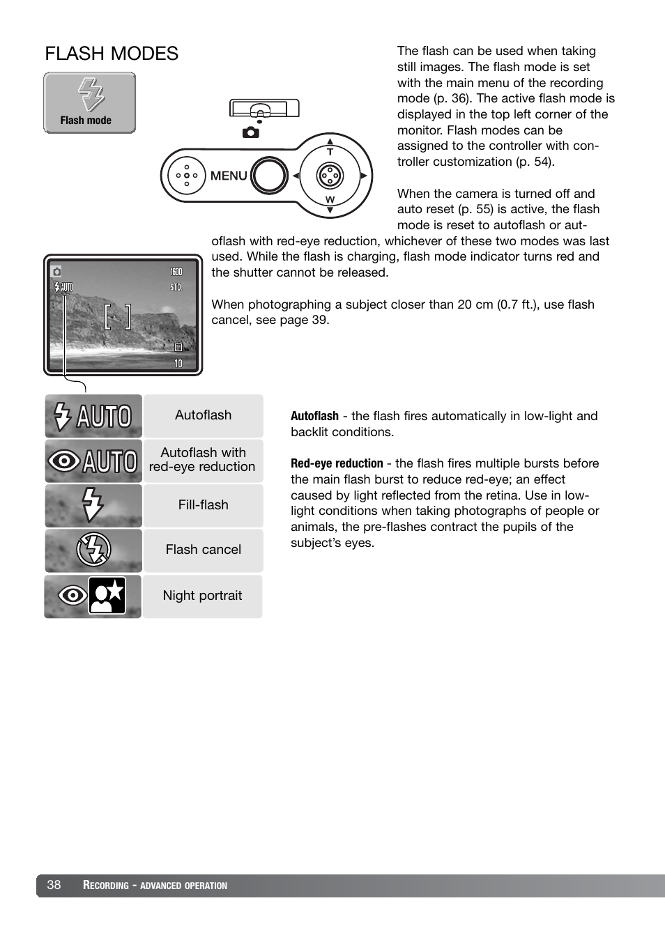 Flash modes | Konica Minolta DiMAGE X21 User Manual | Page 38 / 112