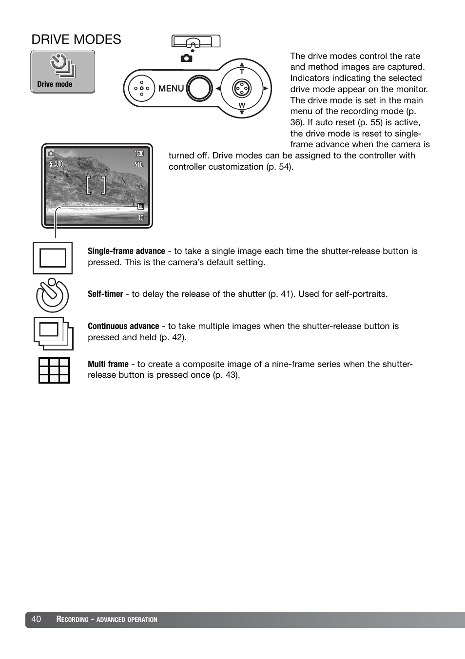 Drive modes | Konica Minolta DiMAGE X21 User Manual | Page 40 / 112