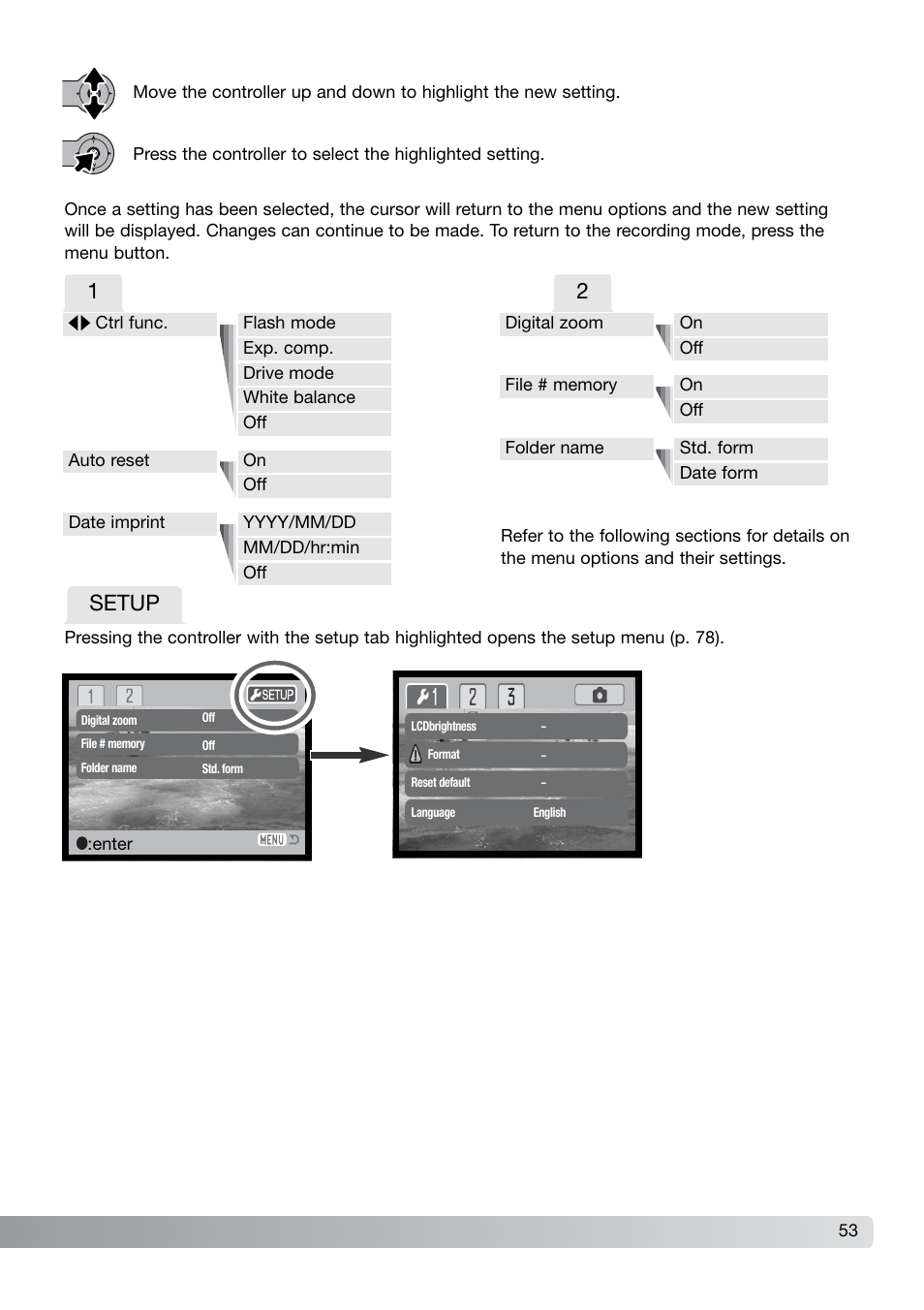 Setup | Konica Minolta DiMAGE X21 User Manual | Page 53 / 112