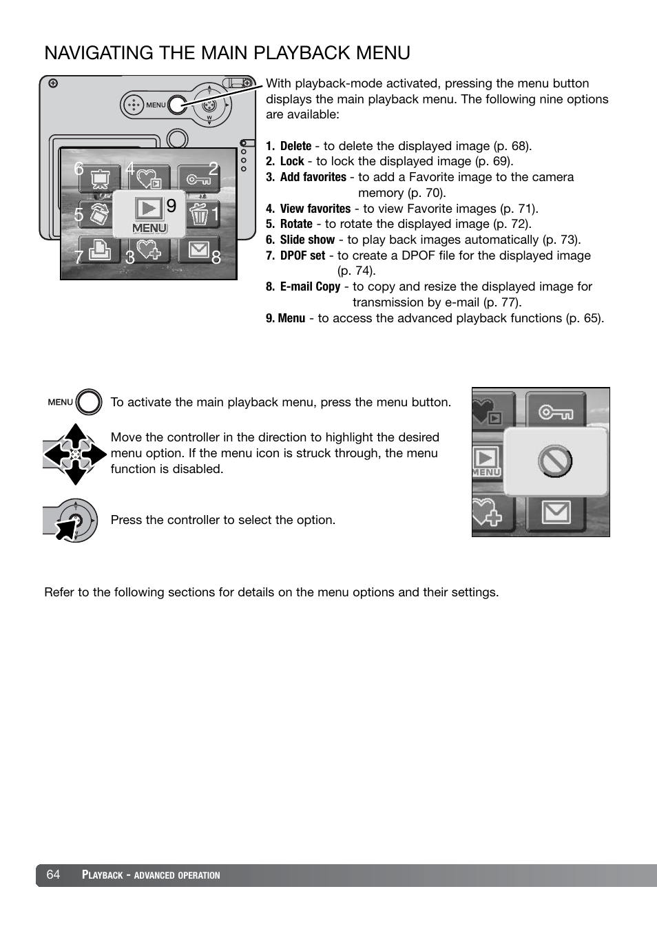 Navigating the main playback menu | Konica Minolta DiMAGE X21 User Manual | Page 64 / 112