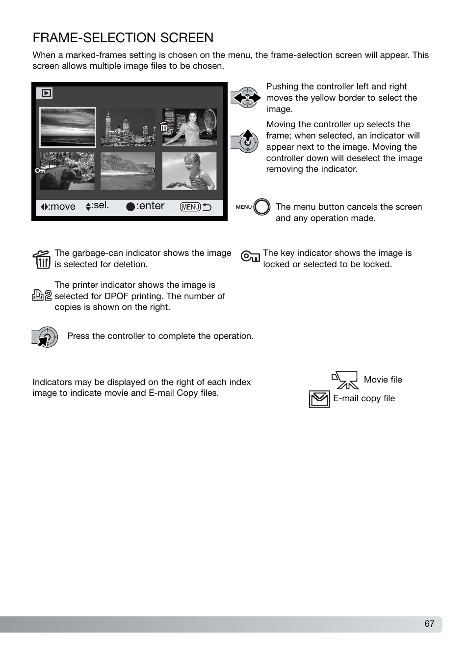 Frame-selection screen | Konica Minolta DiMAGE X21 User Manual | Page 67 / 112