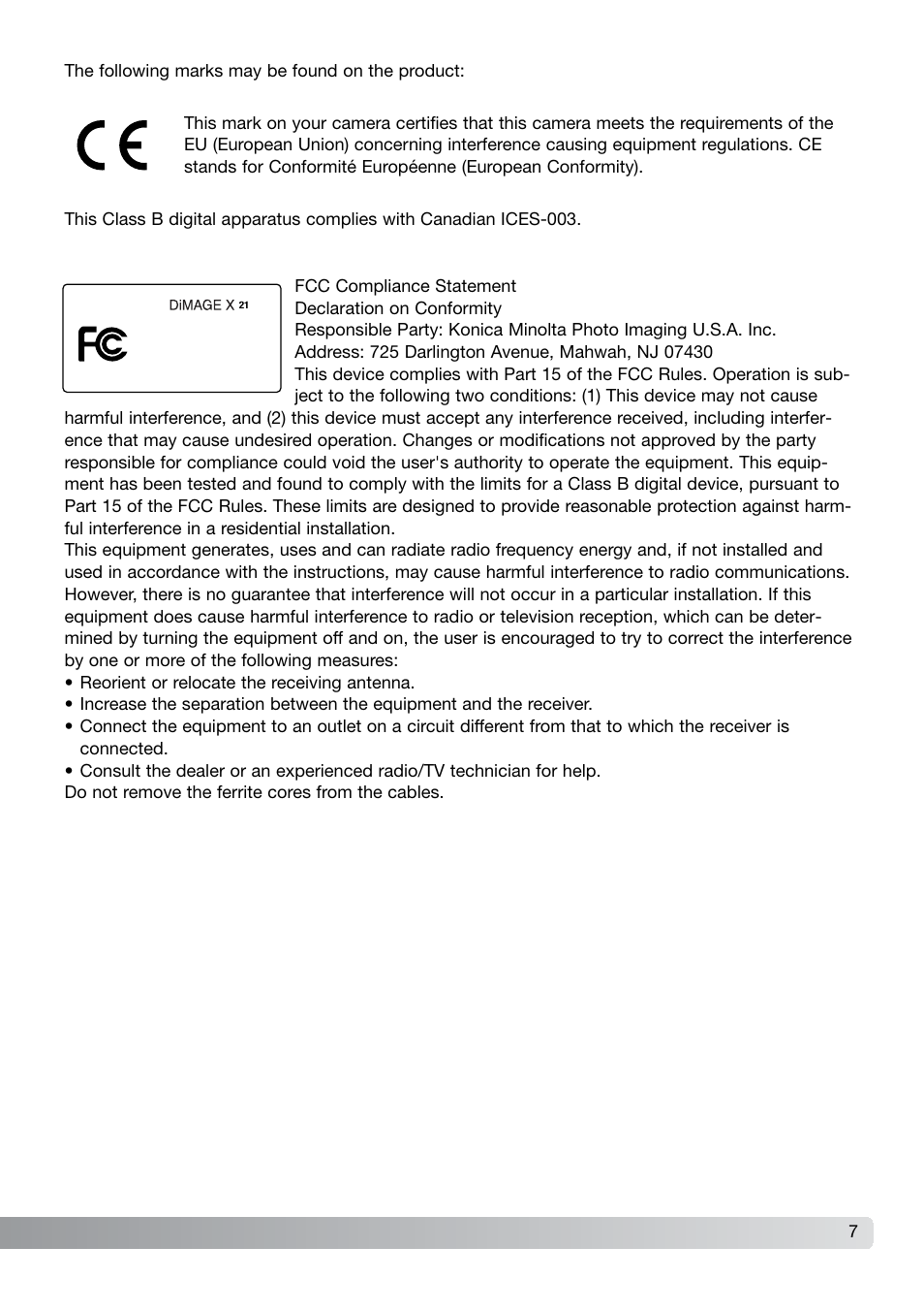 Konica Minolta DiMAGE X21 User Manual | Page 7 / 112