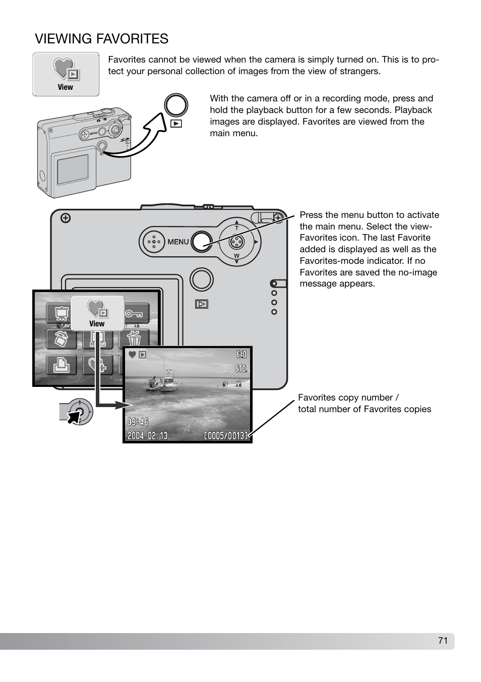 Viewing favorites | Konica Minolta DiMAGE X21 User Manual | Page 71 / 112