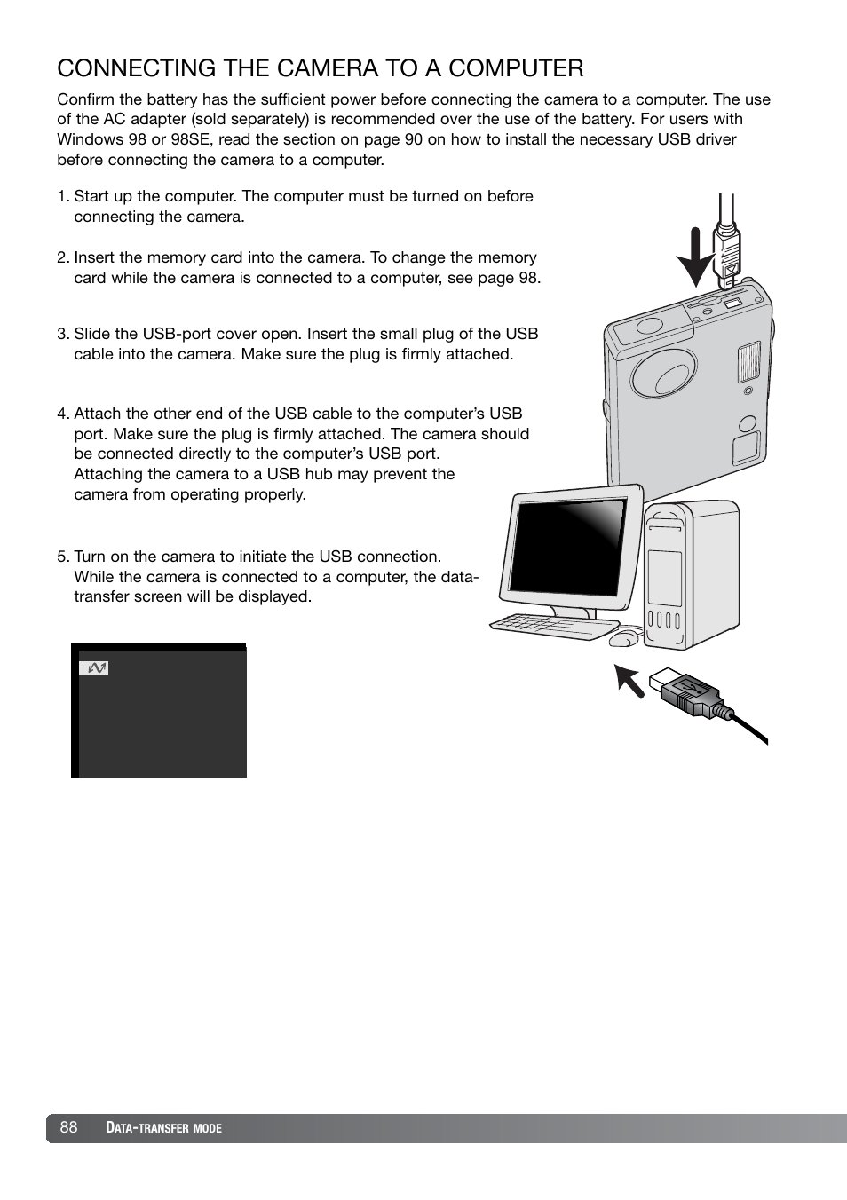 Connecting the camera to a computer | Konica Minolta DiMAGE X21 User Manual | Page 88 / 112