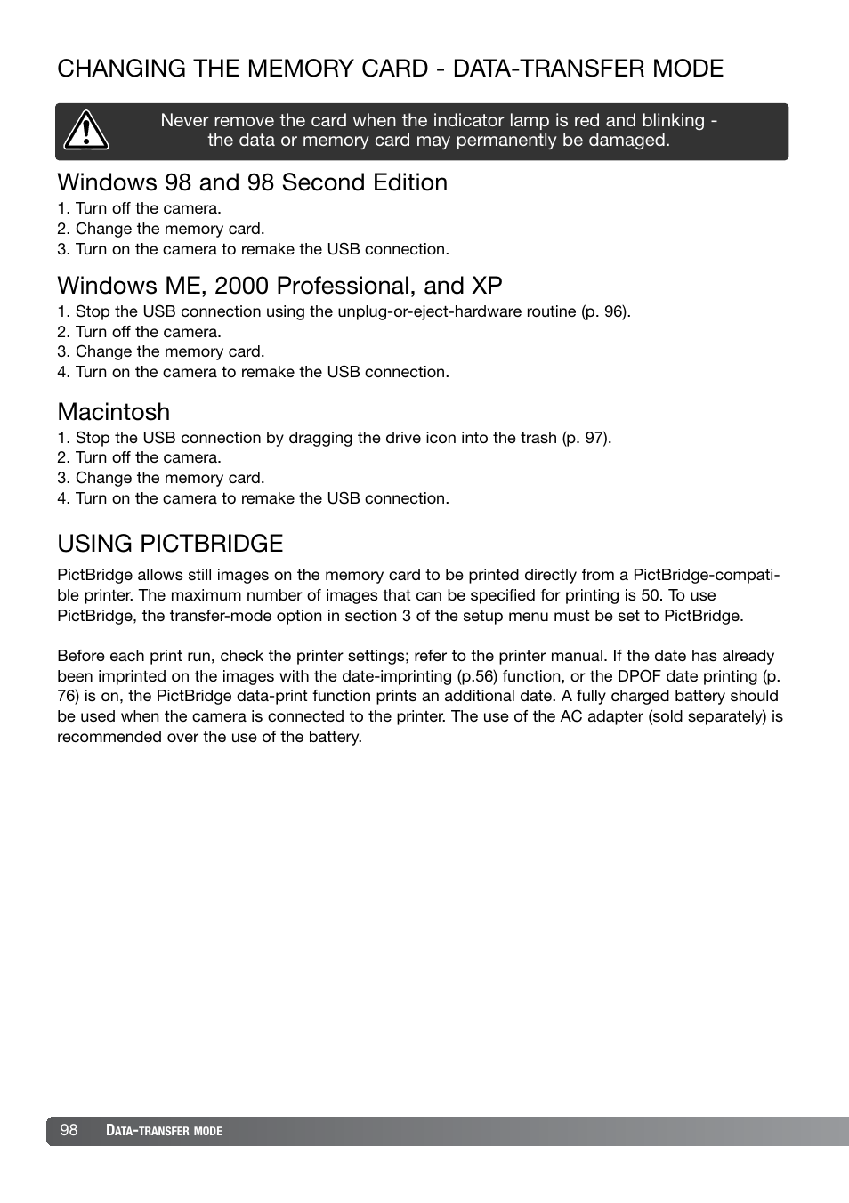 Windows me, 2000 professional, and xp macintosh | Konica Minolta DiMAGE X21 User Manual | Page 98 / 112