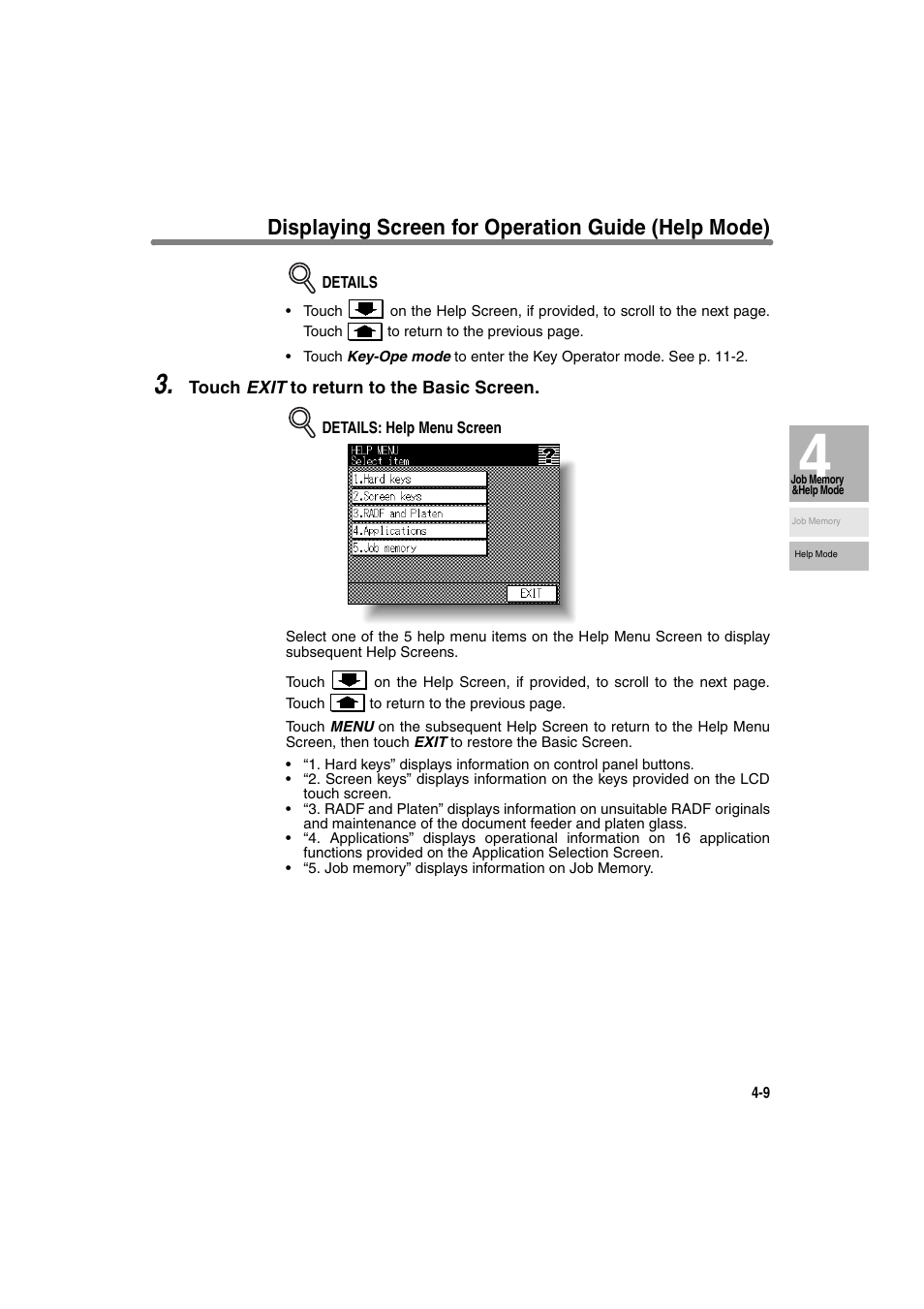 Displaying screen for operation guide (help mode) | Konica Minolta 7130 User Manual | Page 105 / 294