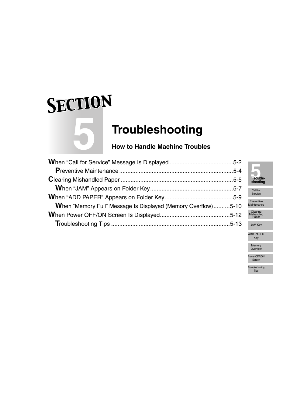 Section 5: troubleshooting, Troubleshooting | Konica Minolta 7130 User Manual | Page 107 / 294