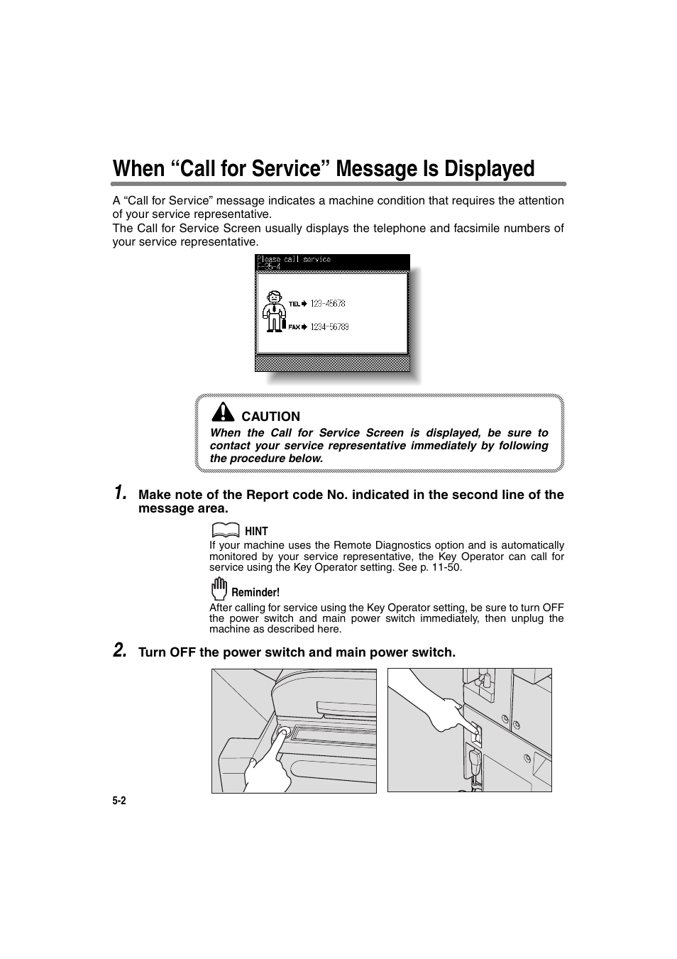 When “call for service” message is displayed | Konica Minolta 7130 User Manual | Page 108 / 294