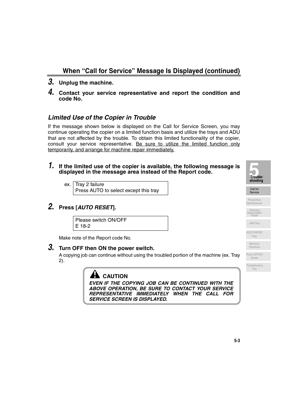 Limited use of the copier in trouble | Konica Minolta 7130 User Manual | Page 109 / 294