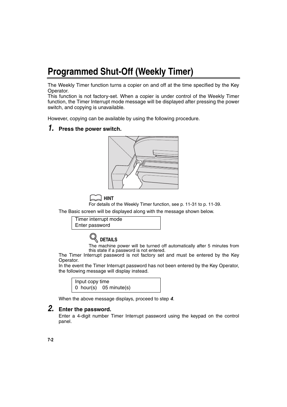 Programmed shut-off (weekly timer) | Konica Minolta 7130 User Manual | Page 132 / 294