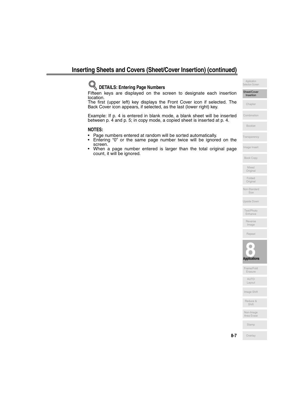 Details: entering page numbers | Konica Minolta 7130 User Manual | Page 145 / 294