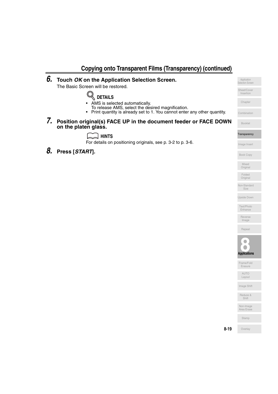 Touch ok on the application selection screen, Press [ start | Konica Minolta 7130 User Manual | Page 157 / 294