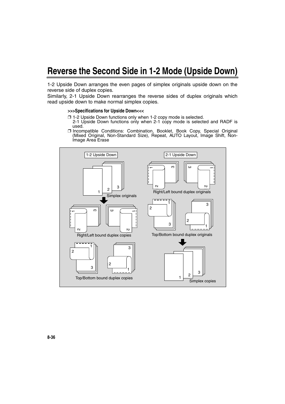 Reverse the second side in 1-2 mode (upside down) | Konica Minolta 7130 User Manual | Page 174 / 294