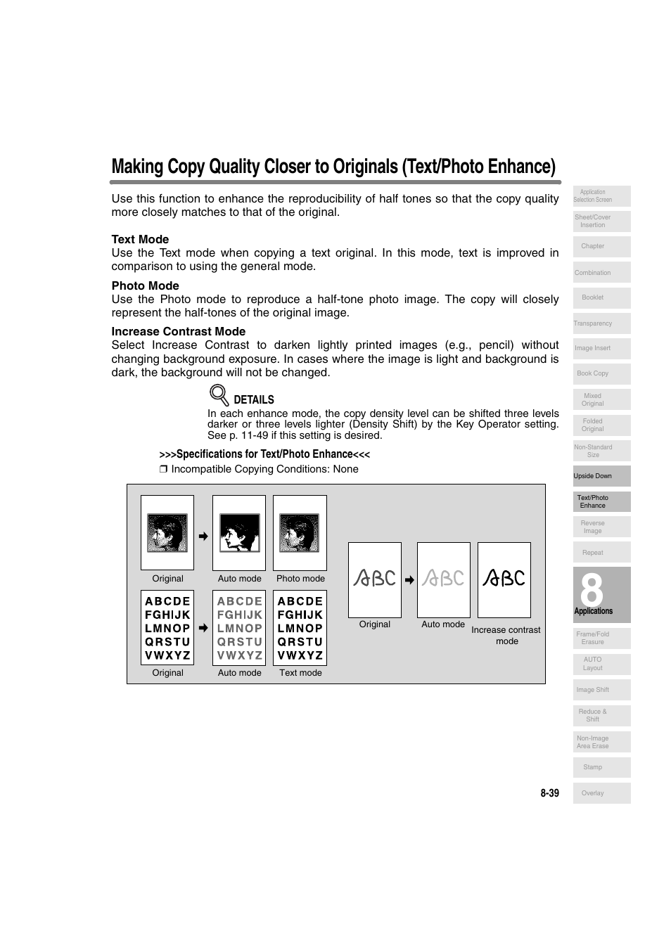 Specifications for text/photo enhance | Konica Minolta 7130 User Manual | Page 177 / 294