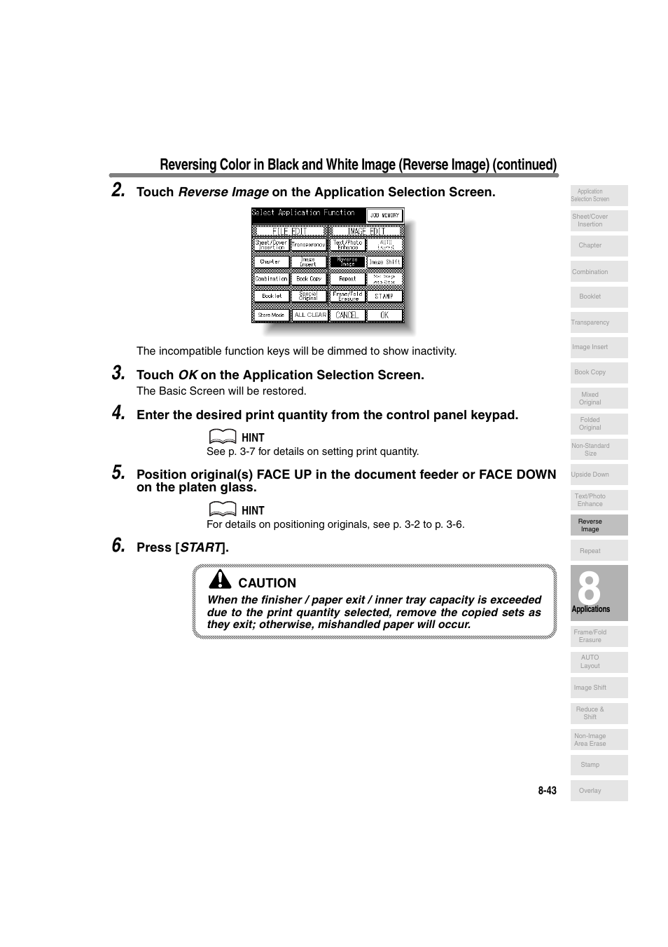 Touch ok on the application selection screen, Press [ start ]. caution | Konica Minolta 7130 User Manual | Page 181 / 294