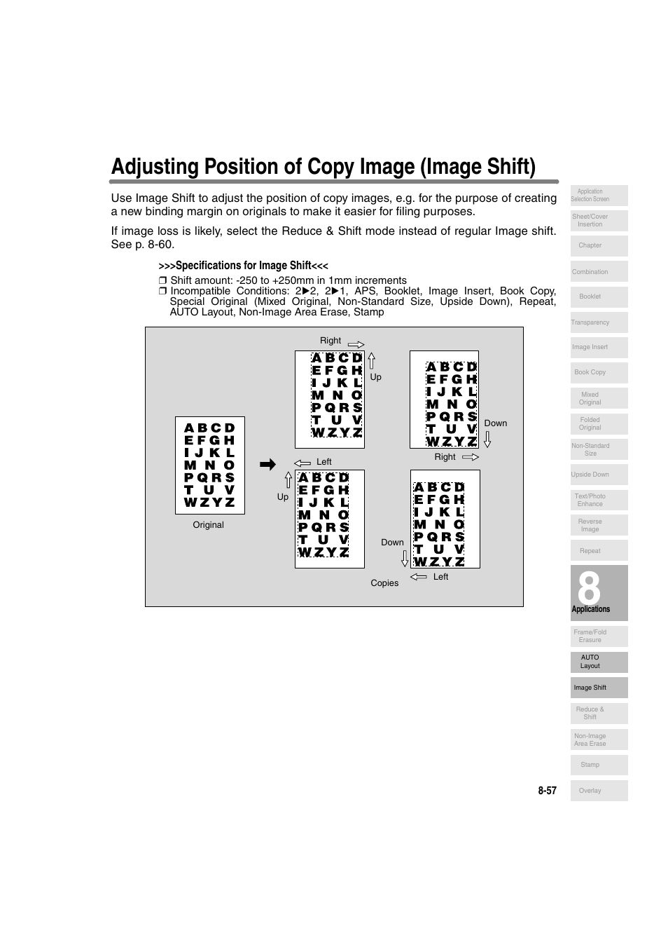 Adjusting position of copy image (image shift) | Konica Minolta 7130 User Manual | Page 195 / 294