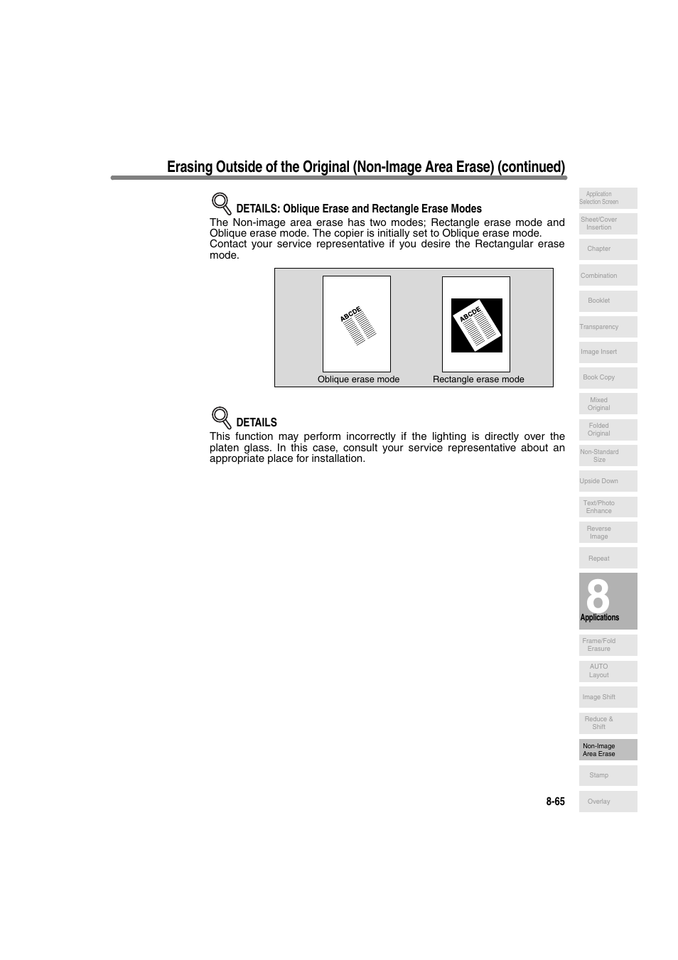 Details: oblique erase and rectangle erase modes, Details | Konica Minolta 7130 User Manual | Page 203 / 294