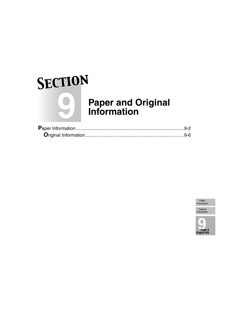 Section 9: paper and original information, Paper and original information | Konica Minolta 7130 User Manual | Page 213 / 294