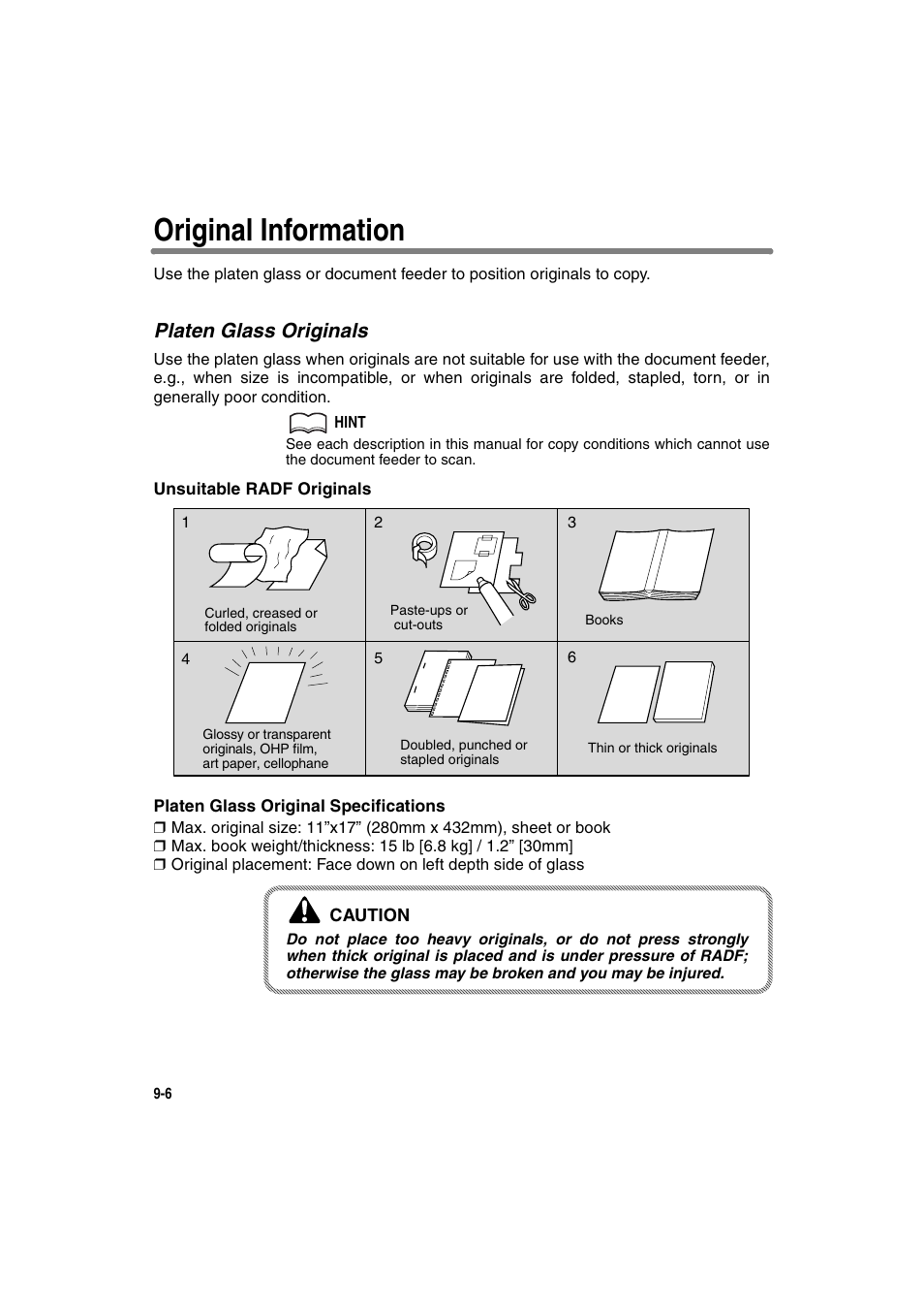 Original information, Platen glass originals | Konica Minolta 7130 User Manual | Page 218 / 294