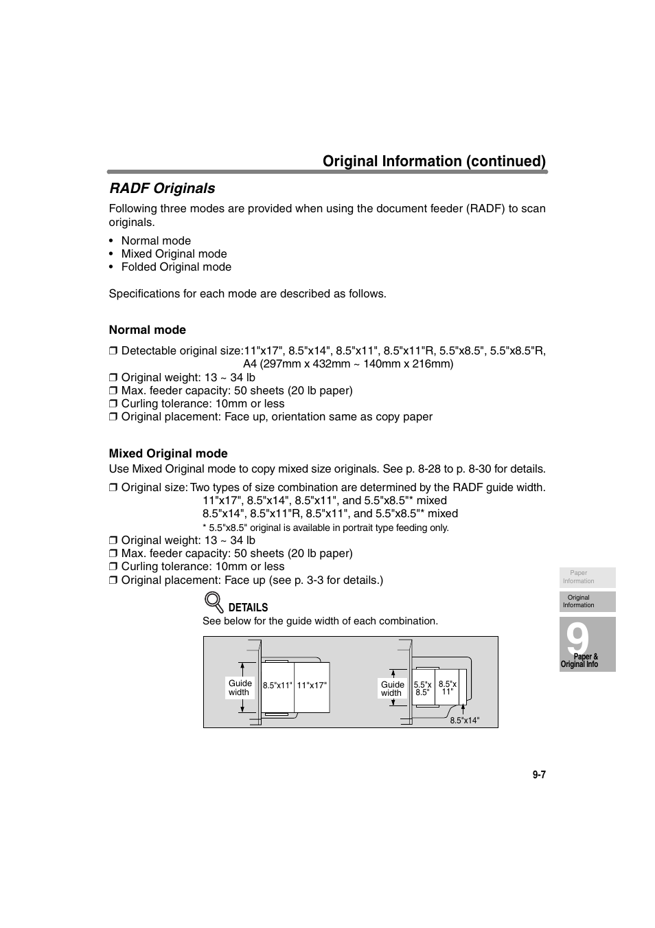 Radf originals, Original information (continued) | Konica Minolta 7130 User Manual | Page 219 / 294