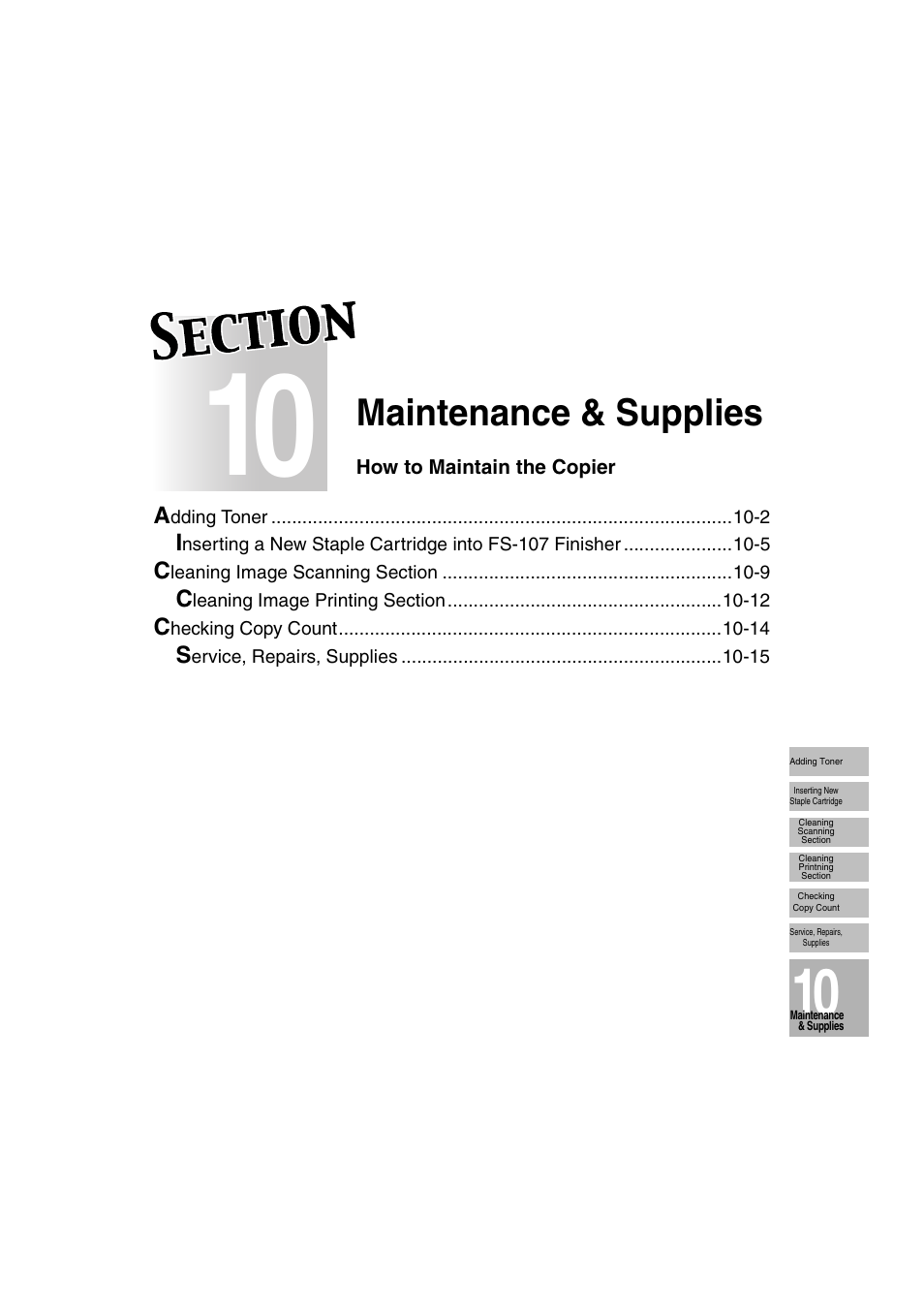 Section 10: maintenance & supplies, Maintenance & supplies | Konica Minolta 7130 User Manual | Page 221 / 294