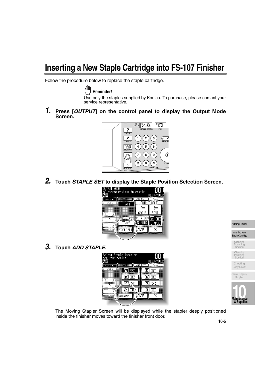 Touch add staple | Konica Minolta 7130 User Manual | Page 225 / 294