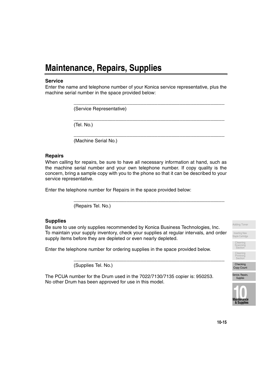 Maintenance, repairs, supplies | Konica Minolta 7130 User Manual | Page 235 / 294