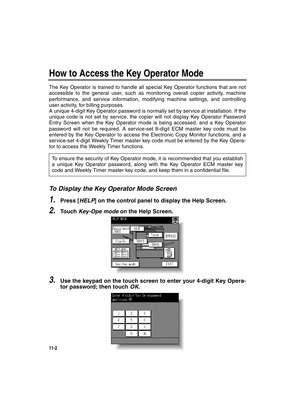 How to access the key operator mode, To display the key operator mode screen | Konica Minolta 7130 User Manual | Page 238 / 294