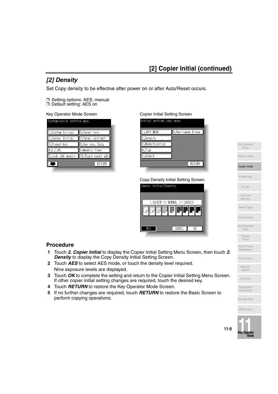 2] density, 2] copier initial (continued), Procedure | Konica Minolta 7130 User Manual | Page 245 / 294