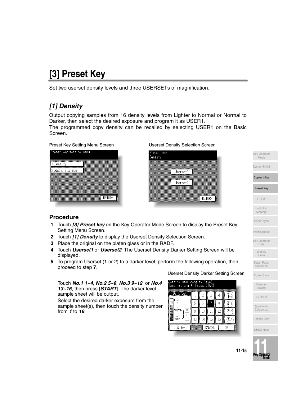 3] preset key, 1] density, Procedure | Konica Minolta 7130 User Manual | Page 251 / 294