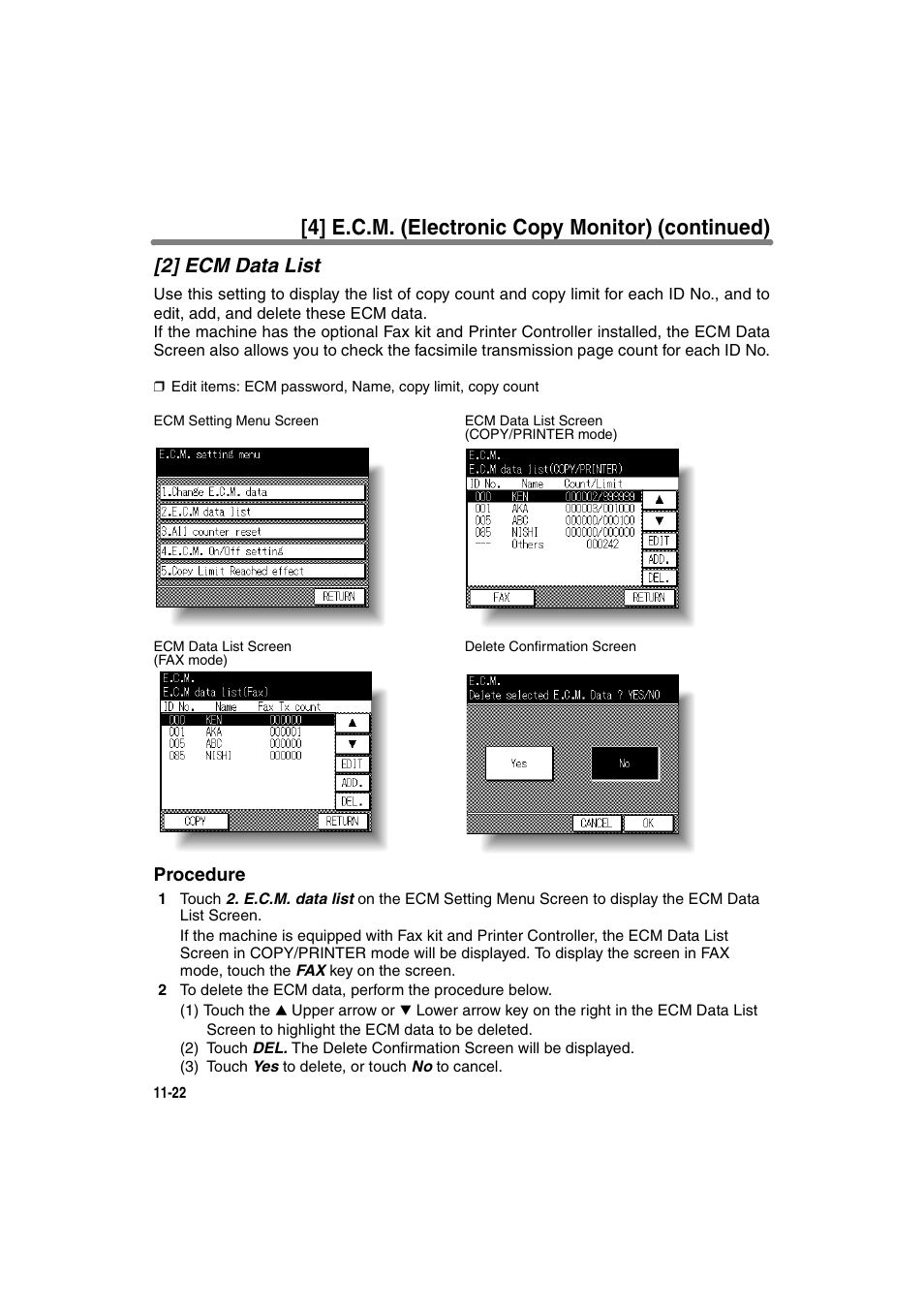 2] ecm data list, 4] e.c.m. (electronic copy monitor) (continued) | Konica Minolta 7130 User Manual | Page 258 / 294
