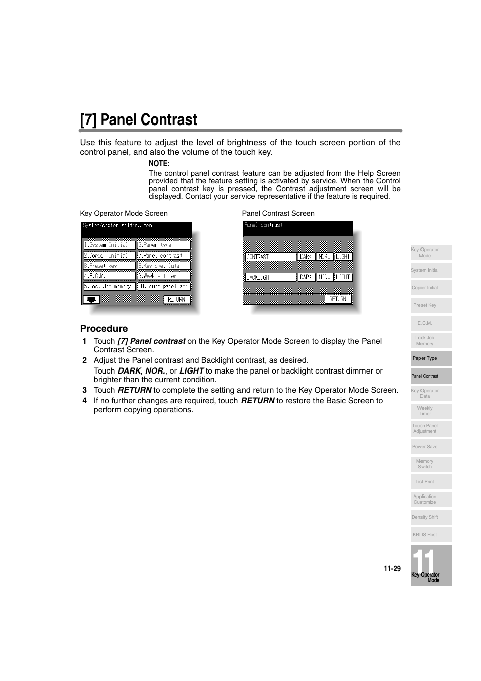 7] panel contrast, Procedure | Konica Minolta 7130 User Manual | Page 265 / 294