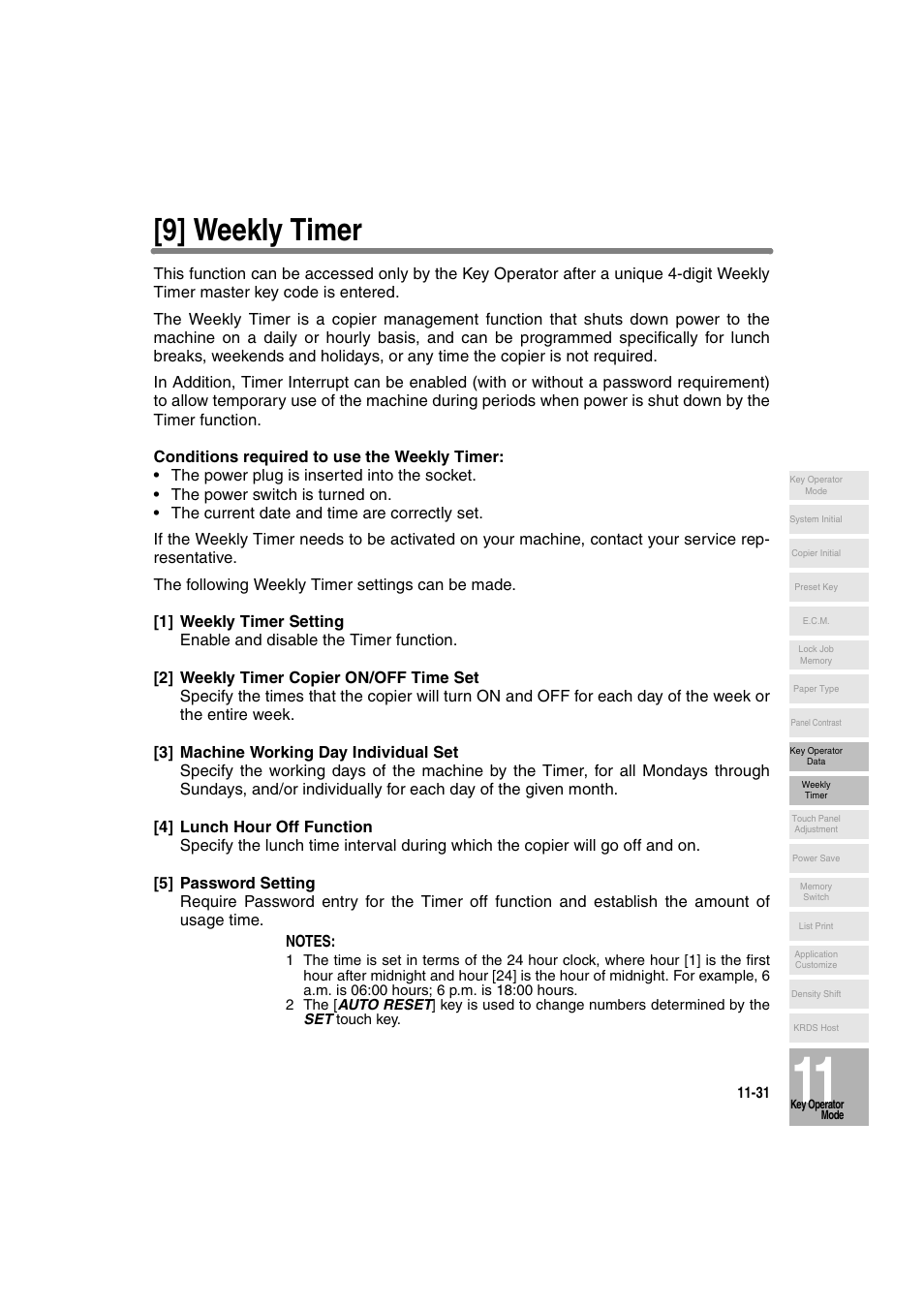 9] weekly timer | Konica Minolta 7130 User Manual | Page 267 / 294