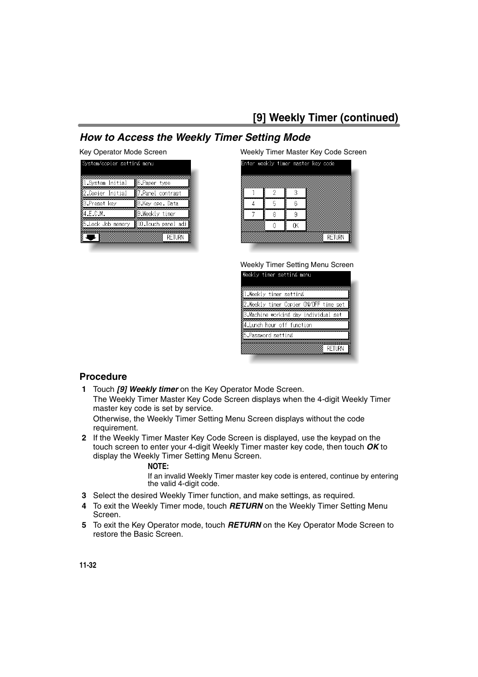 How to access the weekly timer setting mode, 9] weekly timer (continued) | Konica Minolta 7130 User Manual | Page 268 / 294