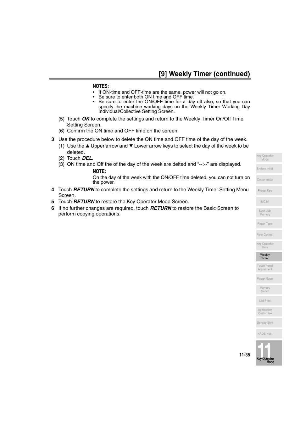 9] weekly timer (continued) | Konica Minolta 7130 User Manual | Page 271 / 294