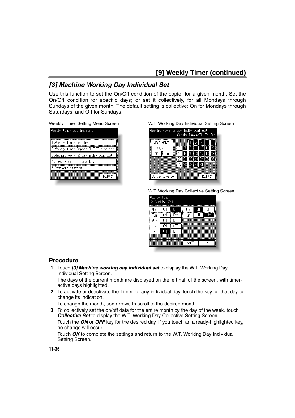 3] machine working day individual set, 9] weekly timer (continued) | Konica Minolta 7130 User Manual | Page 272 / 294